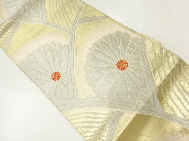 アンティーク　変わり花青海波模様織出し袋帯（材料）